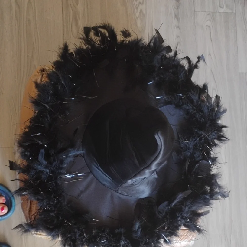 Black Witch Hat with Feather Trim